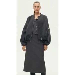ZARA Dark Grey Oversized Bomber Jacket‎ Full Zip Women's Small